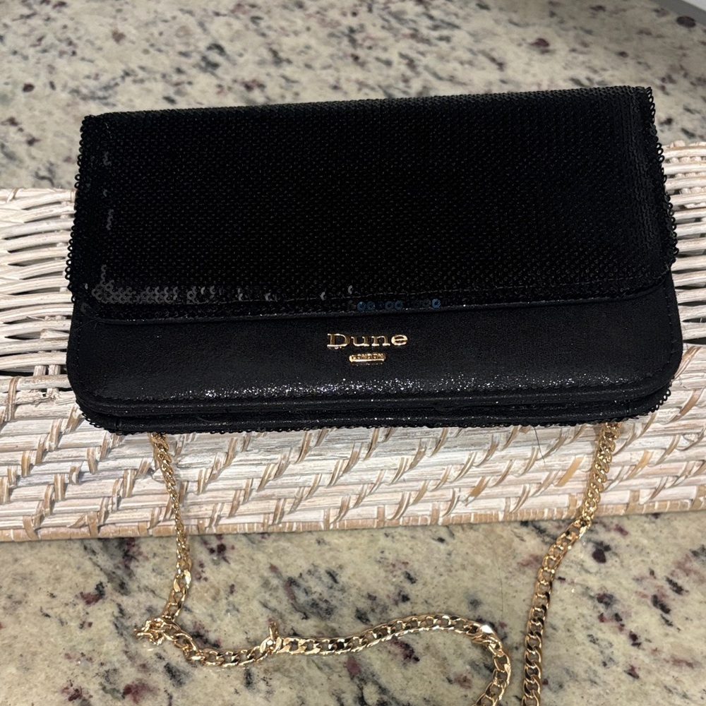 Dune London Black Clutch with Gold Chain